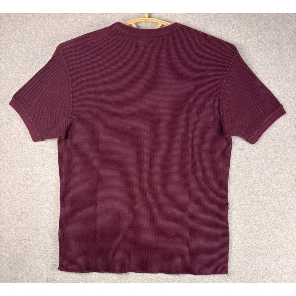 J. Crew Mens Waffle Knit Thermal Shirt Burgundy Maroon Short Sleeve Cotton M